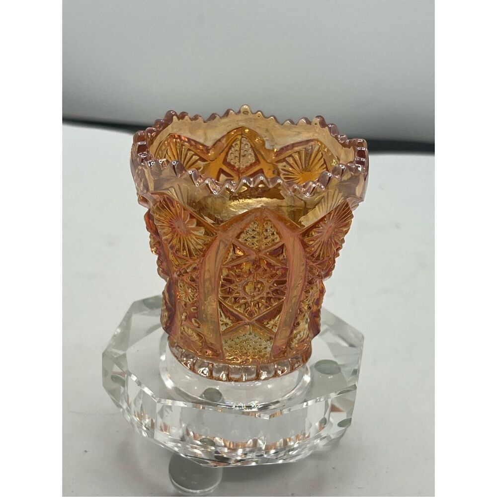 Vintage 1950s Imperial Marigold Carnival Glass Iridescent Toothpick Holder Vase
